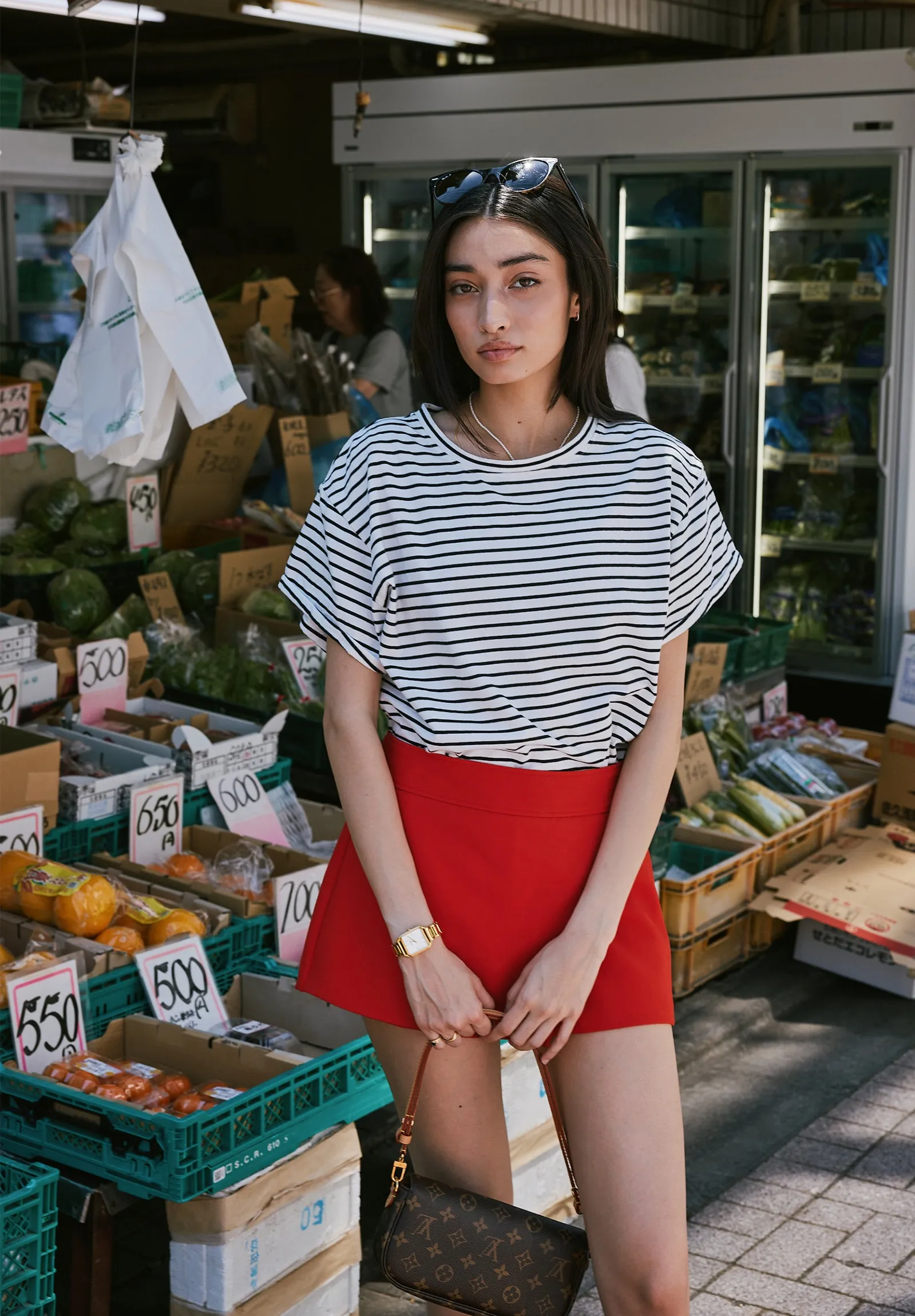 Francy-Cotton Black Stripes Rolled Sleeve T-Shirt