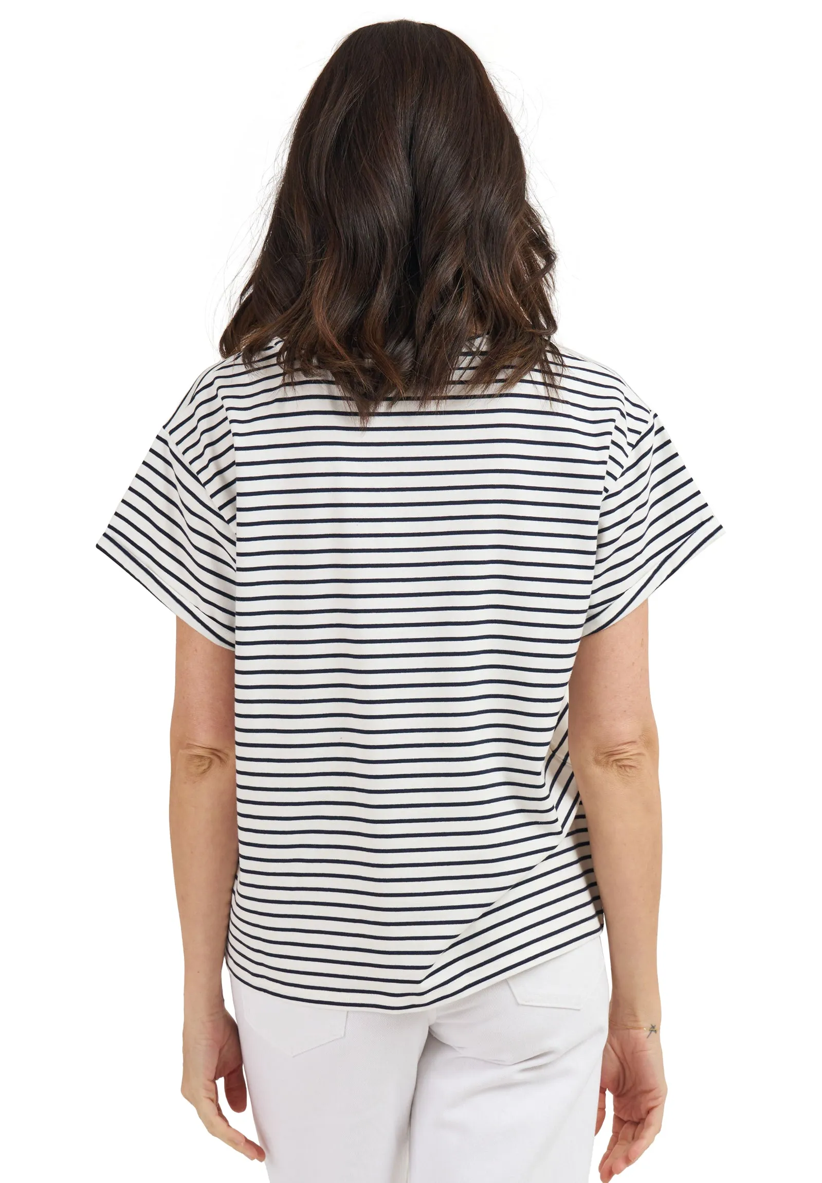 Francy-Cotton Black Stripes Rolled Sleeve T-Shirt