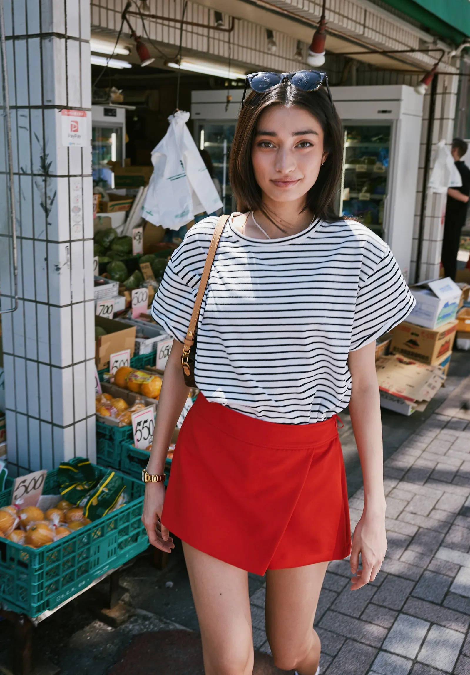 Francy-Cotton Black Stripes Rolled Sleeve T-Shirt