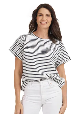 Francy-Cotton Black Stripes Rolled Sleeve T-Shirt