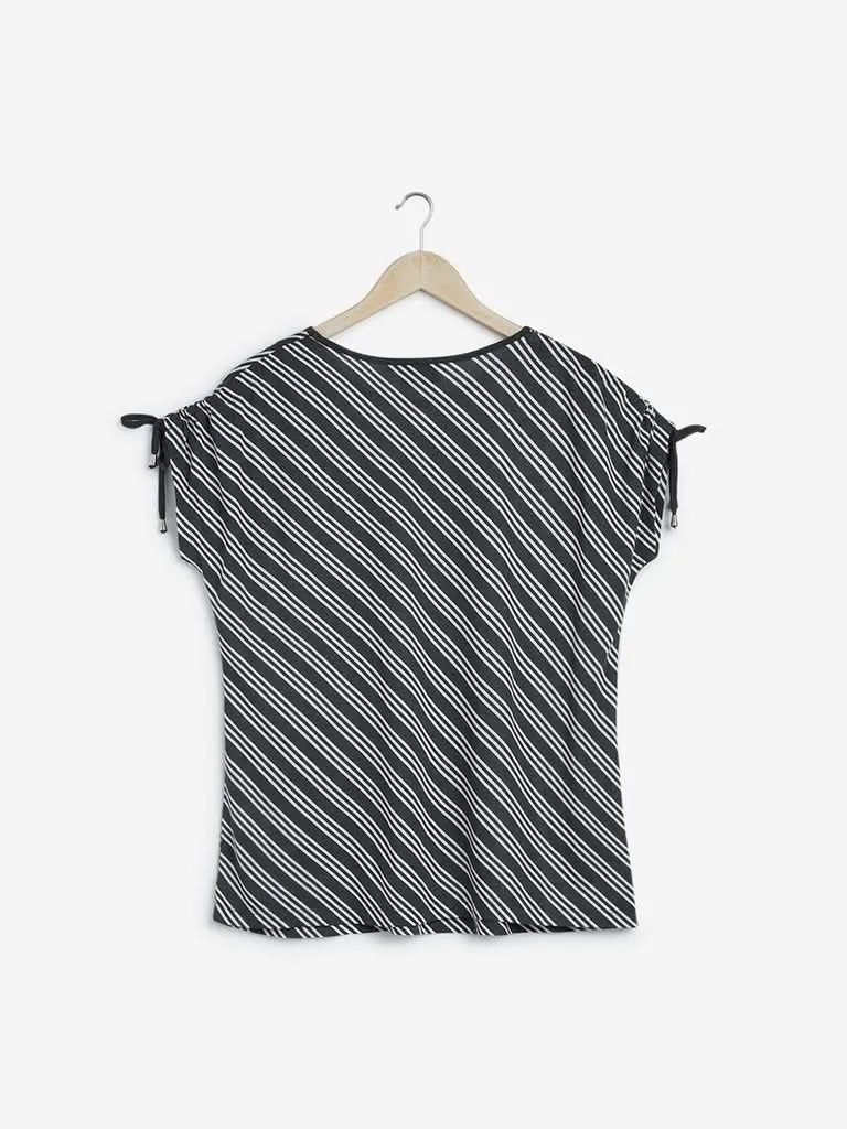 Gia Curves Grey Striped Chase T-Shirt