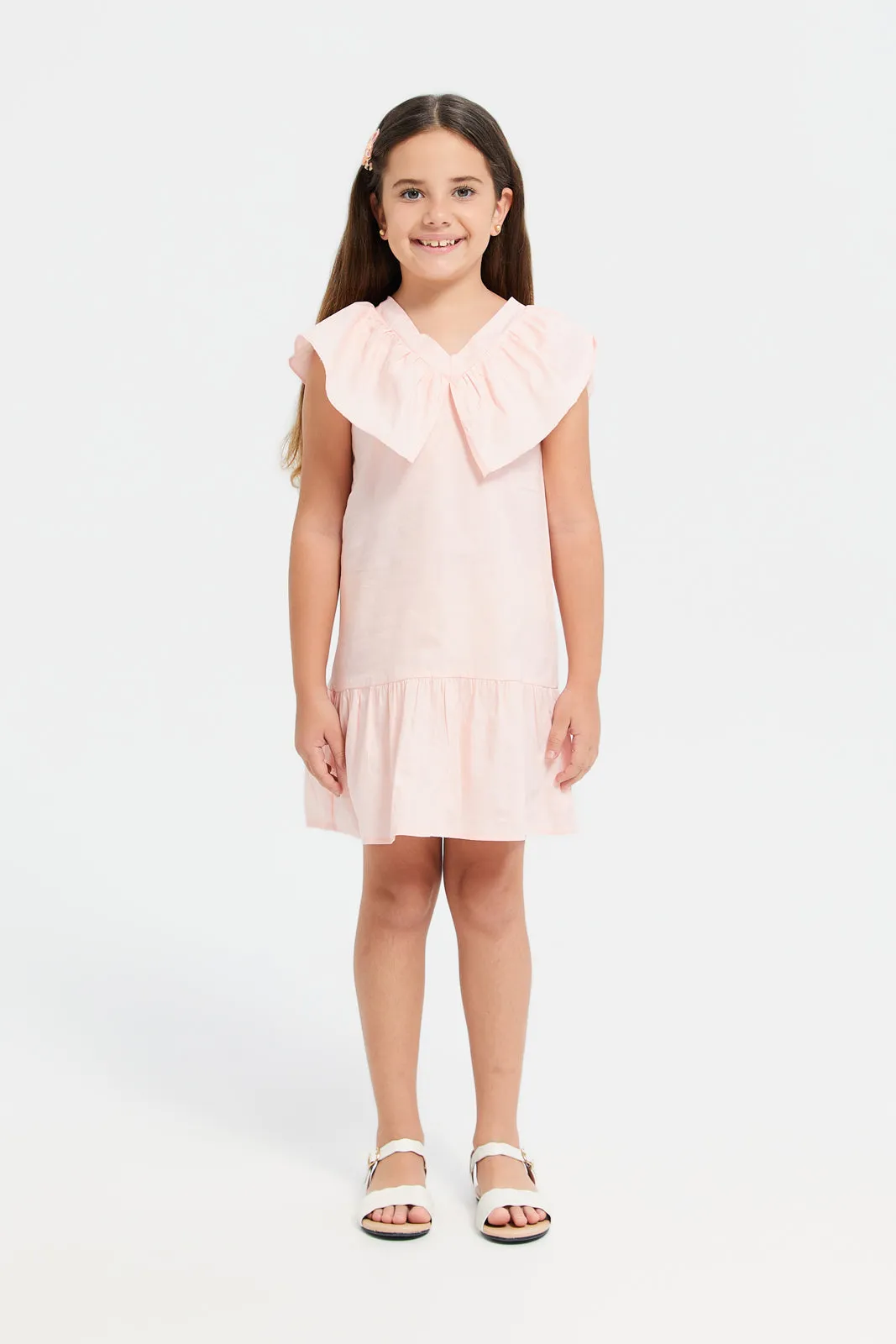 Girls Pink Collared Dress