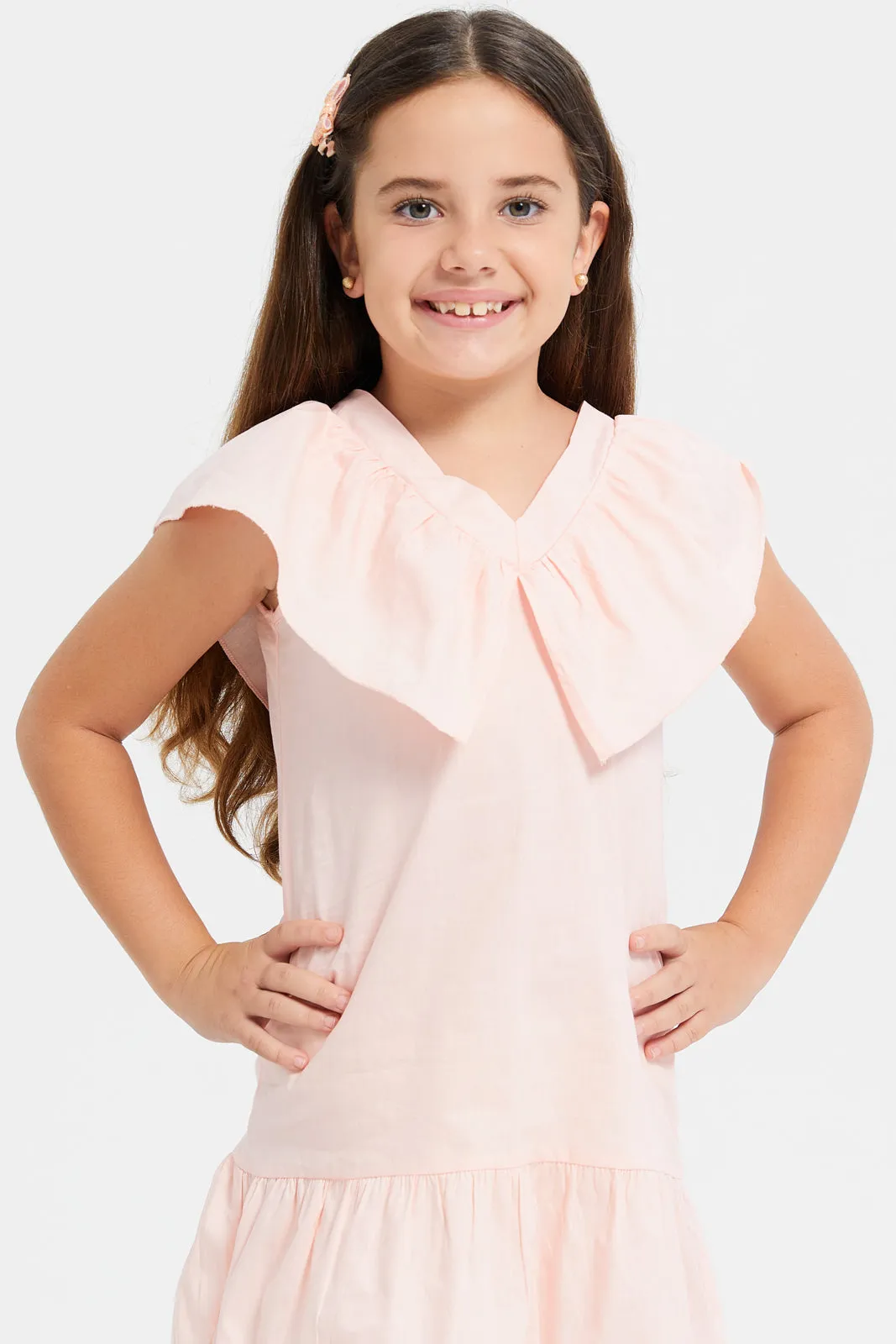 Girls Pink Collared Dress