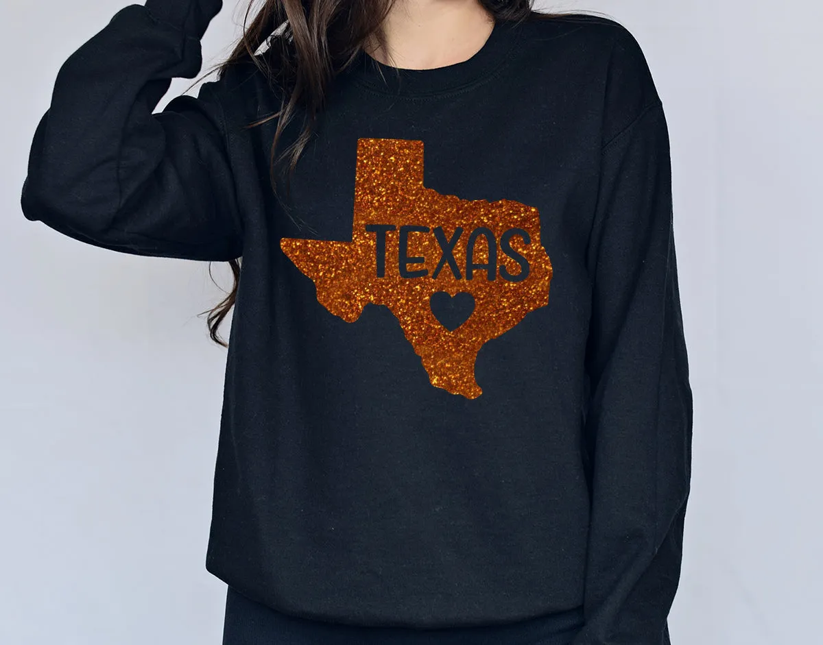 Glitter TEXAS Sweatshirt, Trendy Preppy Sweatshirt, Aesthetic College Crewneck, Oversized Minimalist Sweater,  Texas Shirt,Game Day Shirt