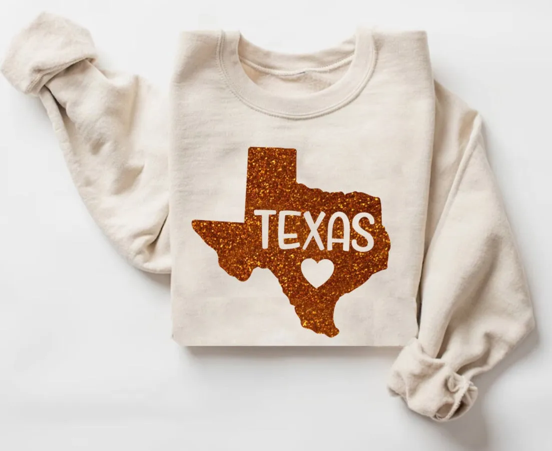 Glitter TEXAS Sweatshirt, Trendy Preppy Sweatshirt, Aesthetic College Crewneck, Oversized Minimalist Sweater,  Texas Shirt,Game Day Shirt