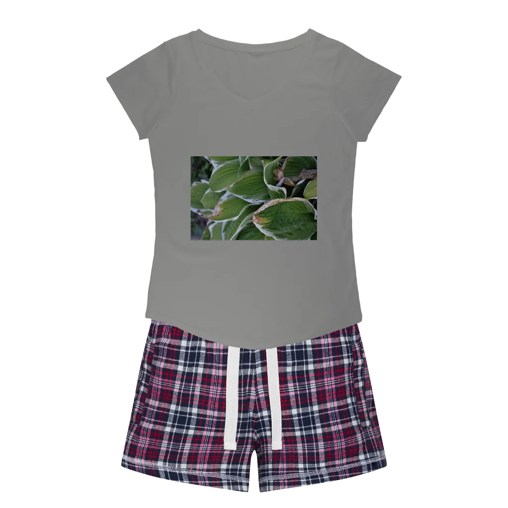 Green Leaves Women's Sleepy Tee and Flannel Short