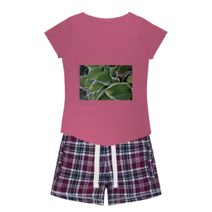 Green Leaves Women's Sleepy Tee and Flannel Short