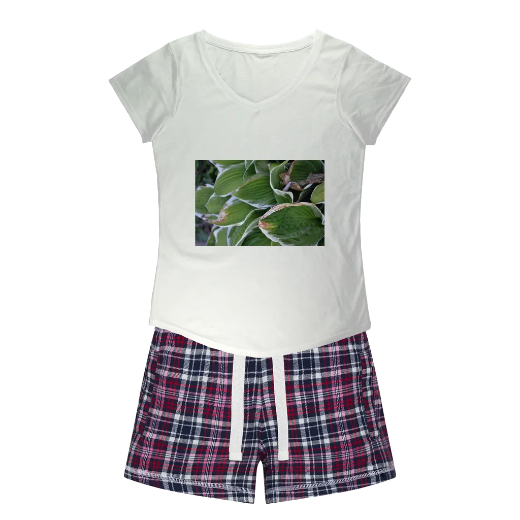 Green Leaves Women's Sleepy Tee and Flannel Short