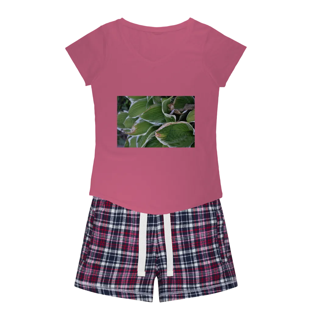 Green Leaves Women's Sleepy Tee and Flannel Short