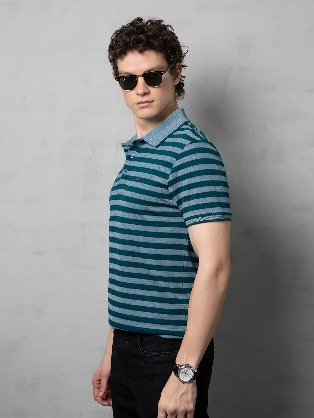 Green Striped Polo T-Shirt