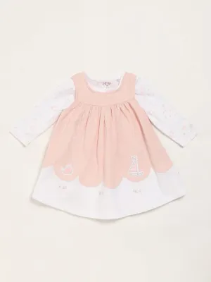 HOP Baby Peach Printed Pinafore & T-Shirt