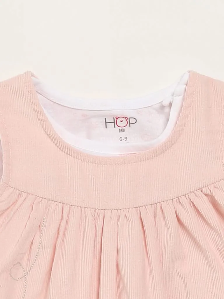 HOP Baby Peach Printed Pinafore & T-Shirt