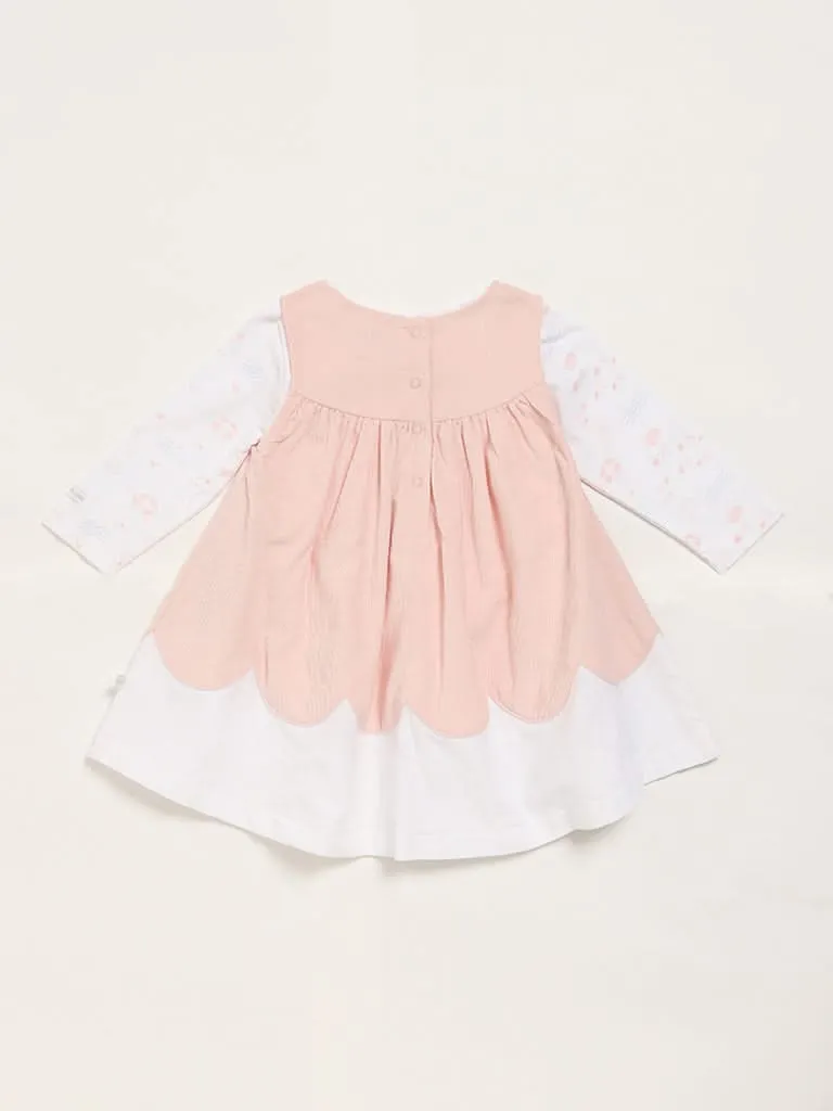 HOP Baby Peach Printed Pinafore & T-Shirt