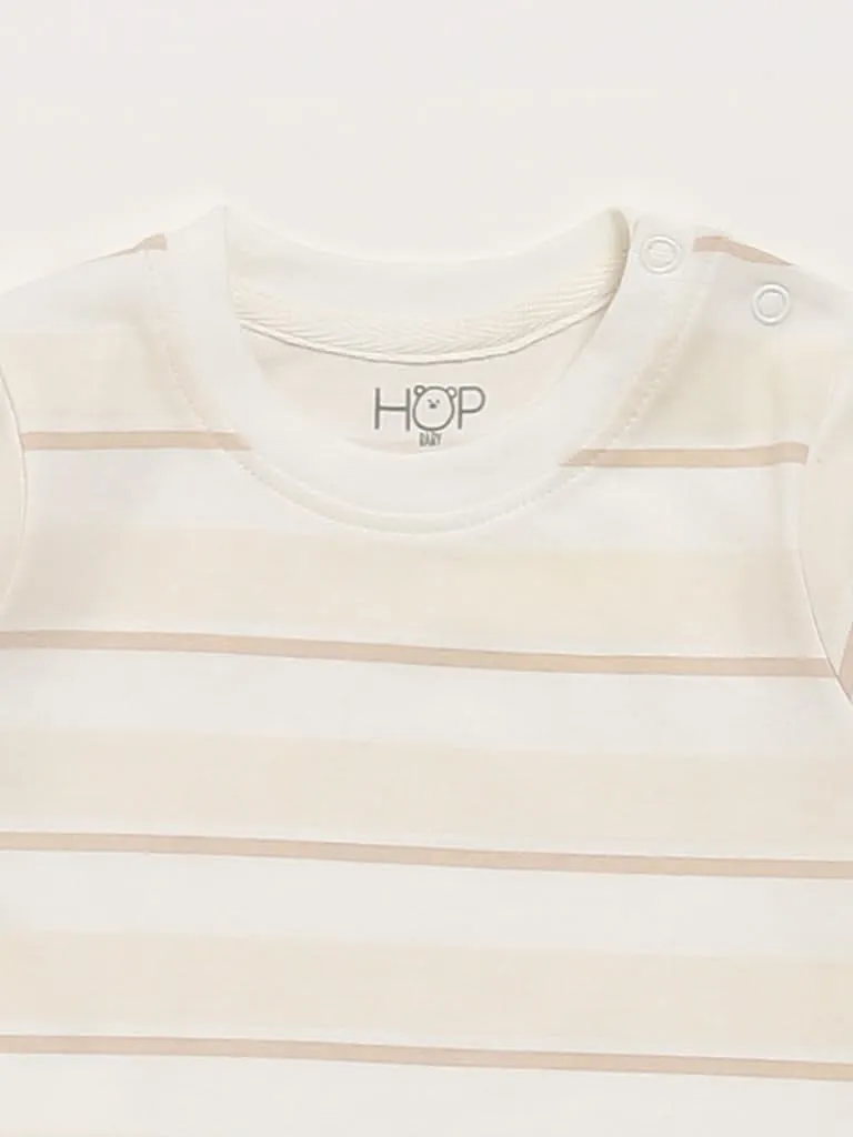 HOP Baby Printed & Striped Beige T-Shirt - Pack of 2