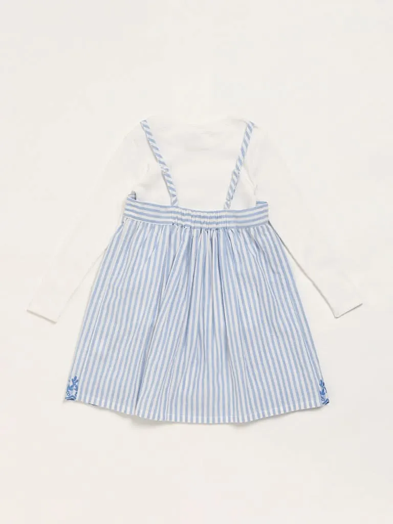 HOP Kids Blue Striped Pinafore Dress with T-Shirt