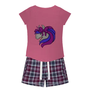 JohnsonKelly_UnicornHead2 Women's Sleepy Tee and Flannel Short