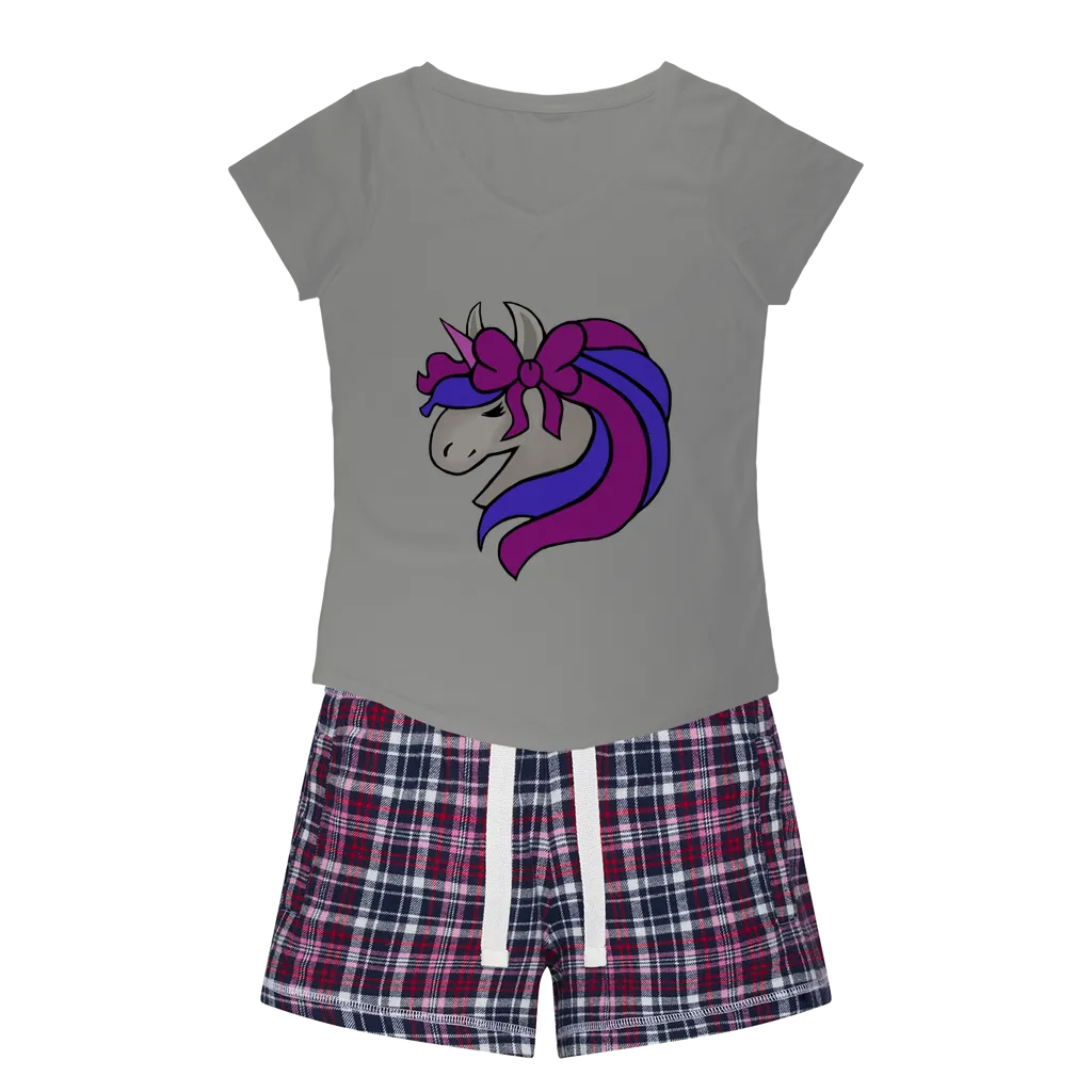 JohnsonKelly_UnicornHead2 Women's Sleepy Tee and Flannel Short