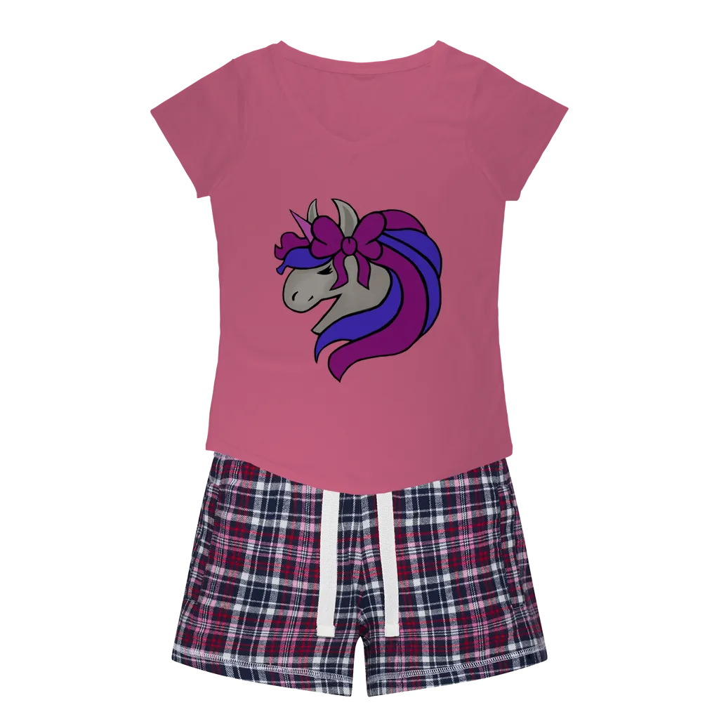 JohnsonKelly_UnicornHead2 Women's Sleepy Tee and Flannel Short