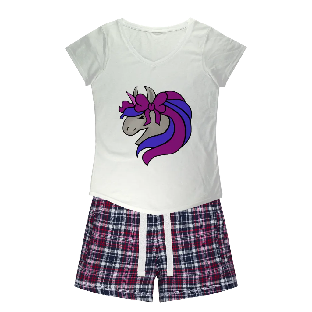 JohnsonKelly_UnicornHead2 Women's Sleepy Tee and Flannel Short