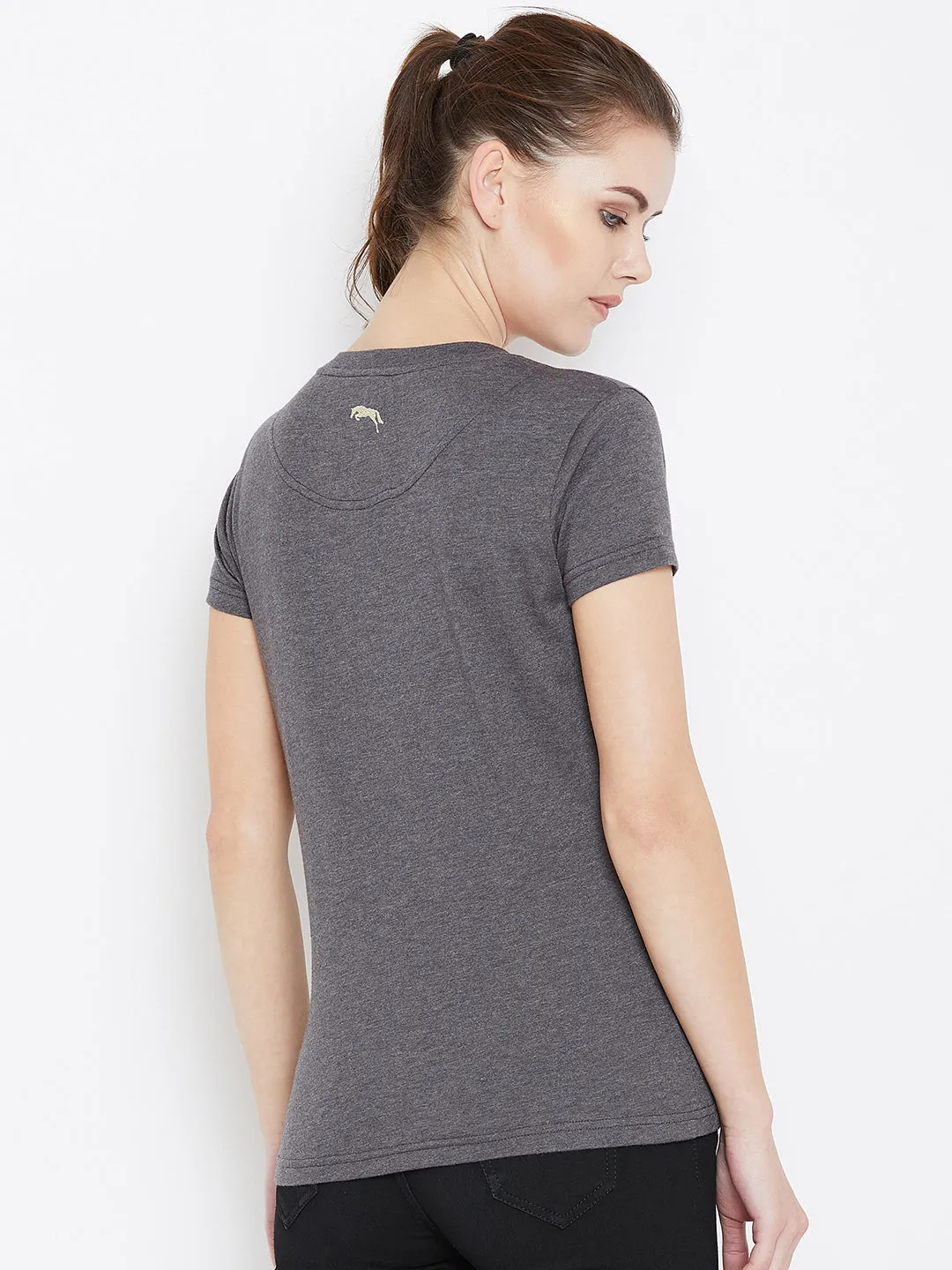 JUMP USA Women Grey Casual Round Neck T-shirt