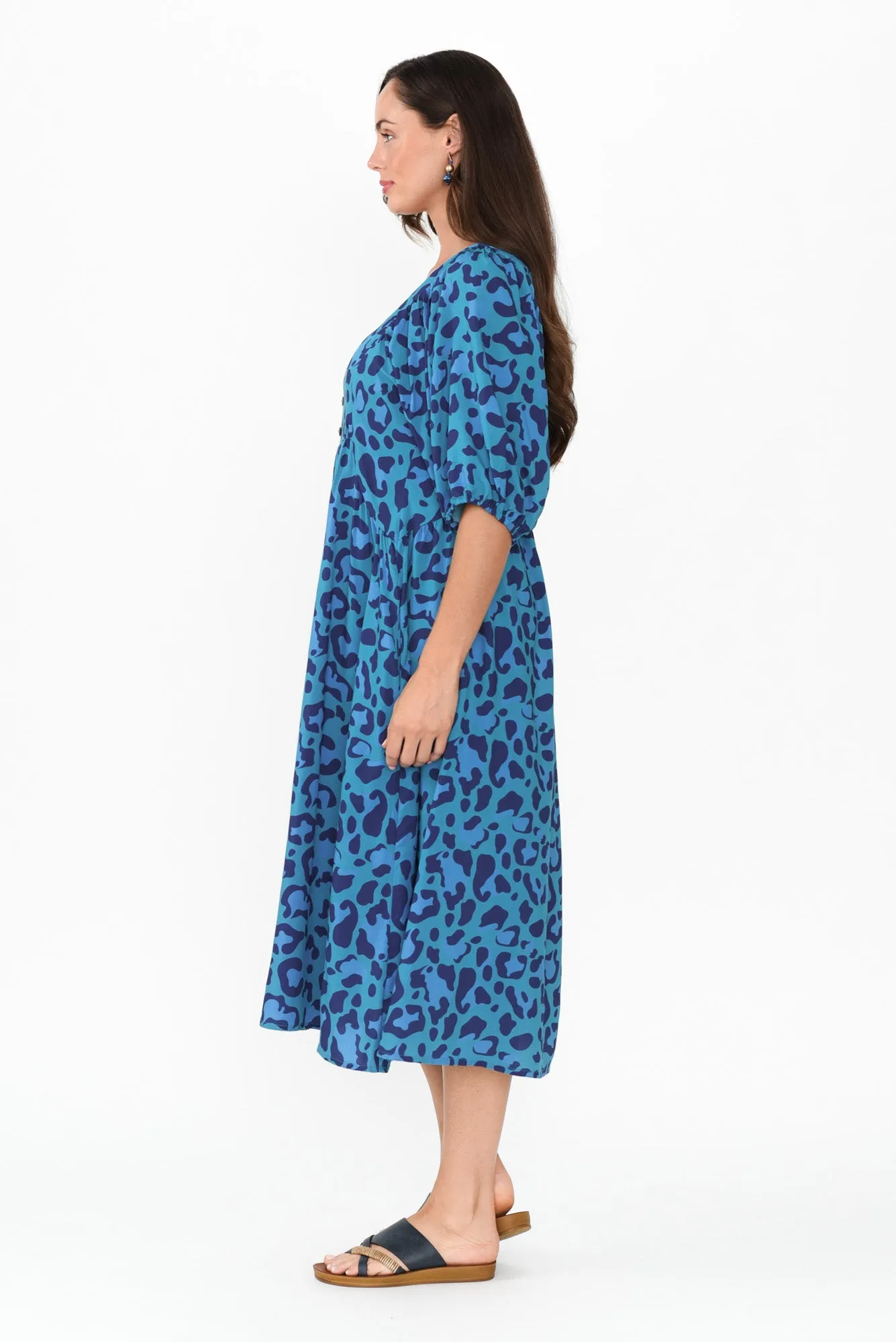 Kacey Blue Leopard Button Dress