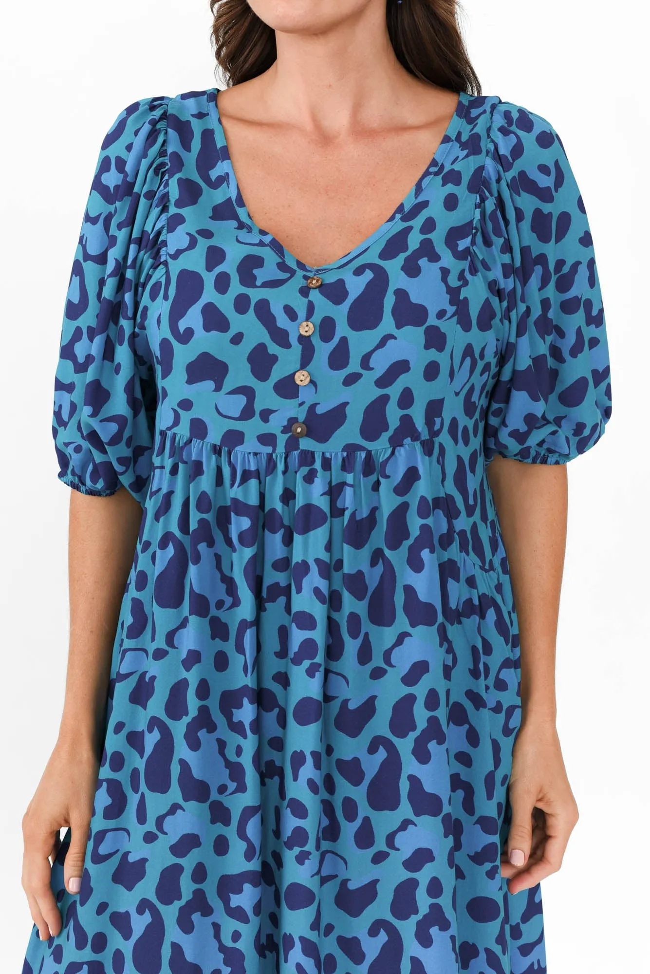 Kacey Blue Leopard Button Dress