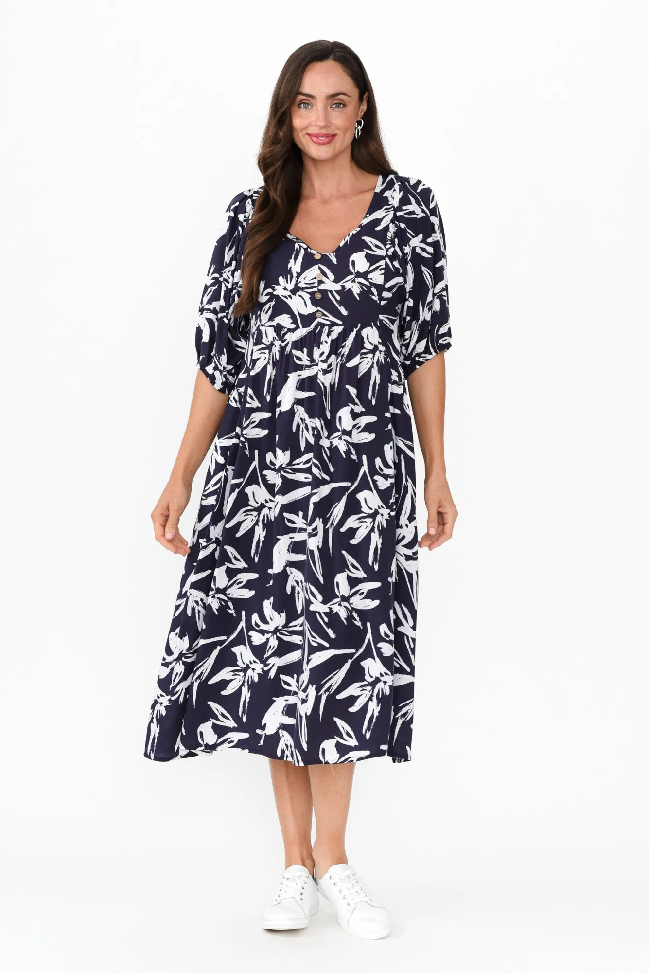 Kacey Navy Floral Button Dress