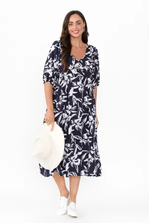 Kacey Navy Floral Button Dress