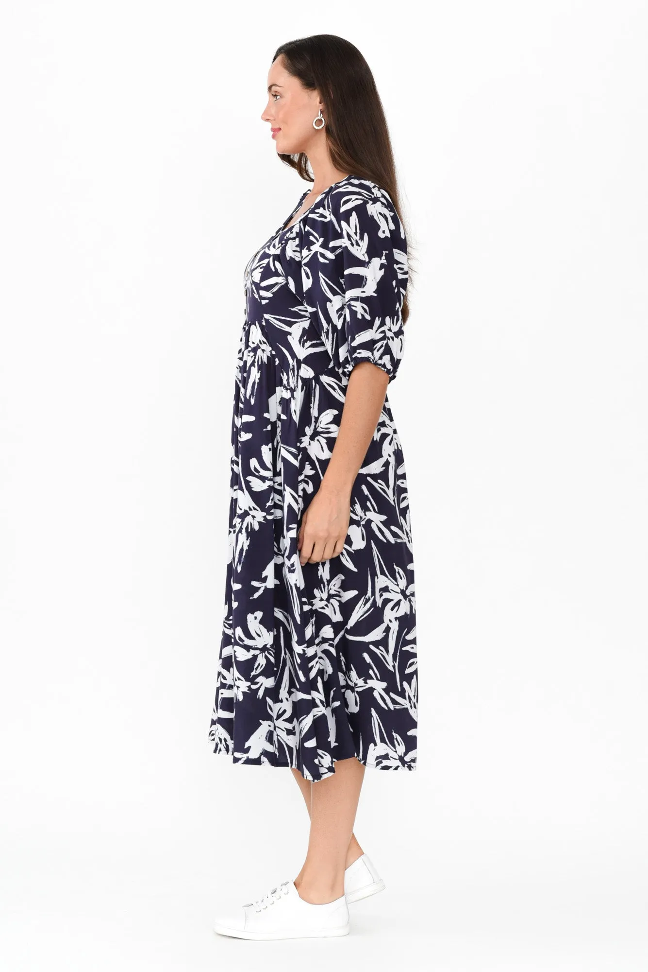 Kacey Navy Floral Button Dress