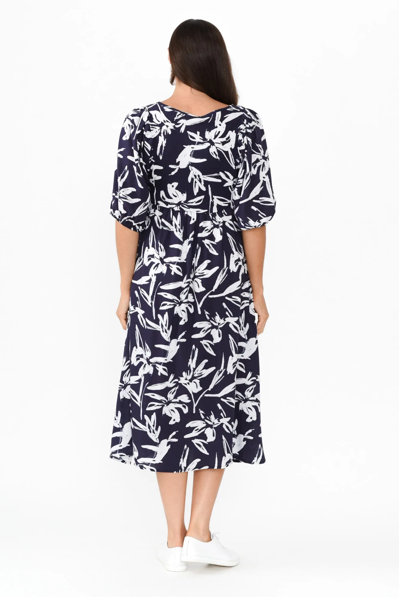 Kacey Navy Floral Button Dress