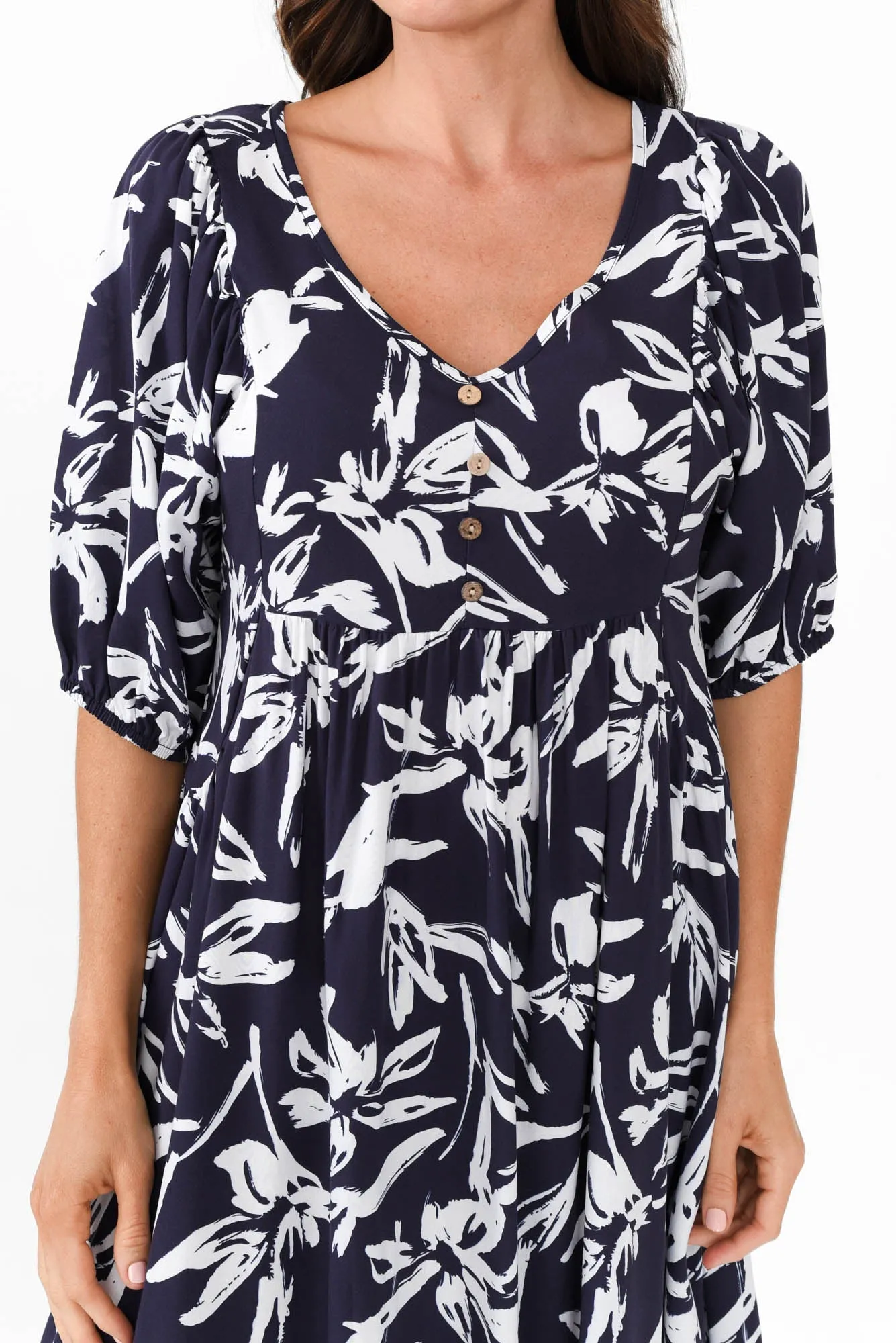 Kacey Navy Floral Button Dress