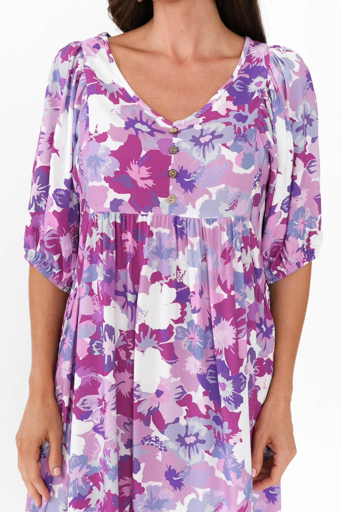 Kacey Purple Floral Button Dress