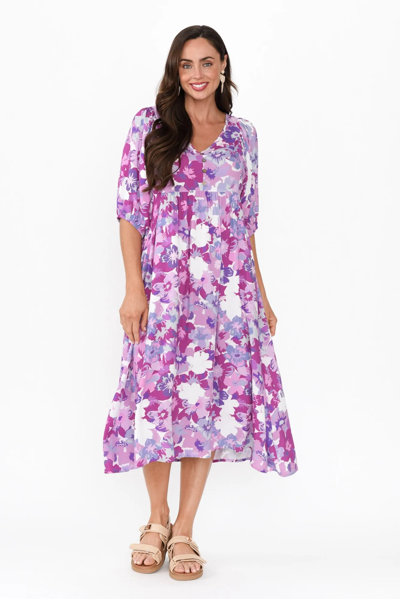 Kacey Purple Floral Button Dress