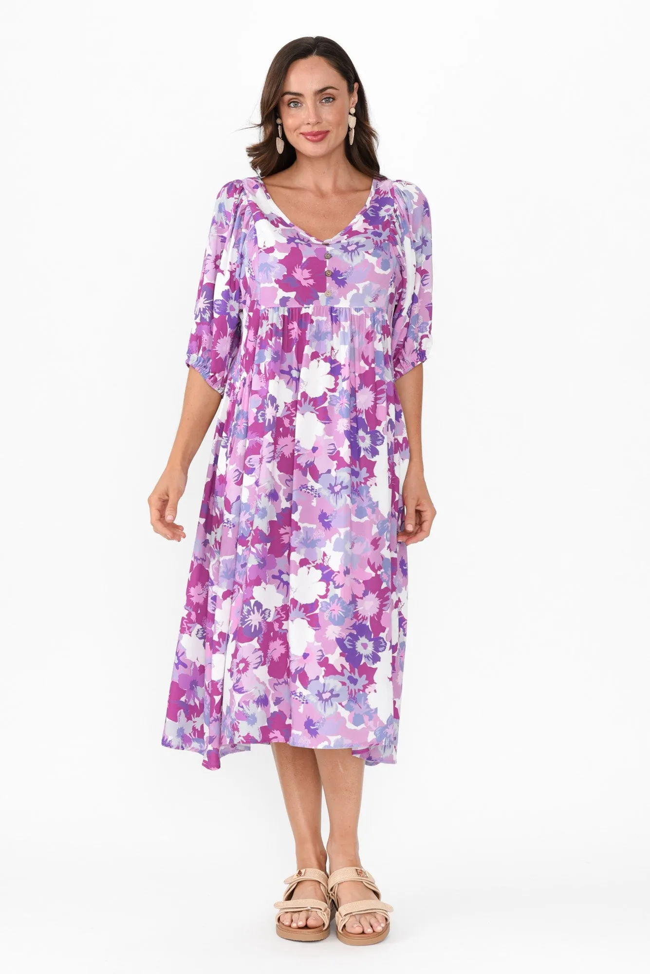 Kacey Purple Floral Button Dress