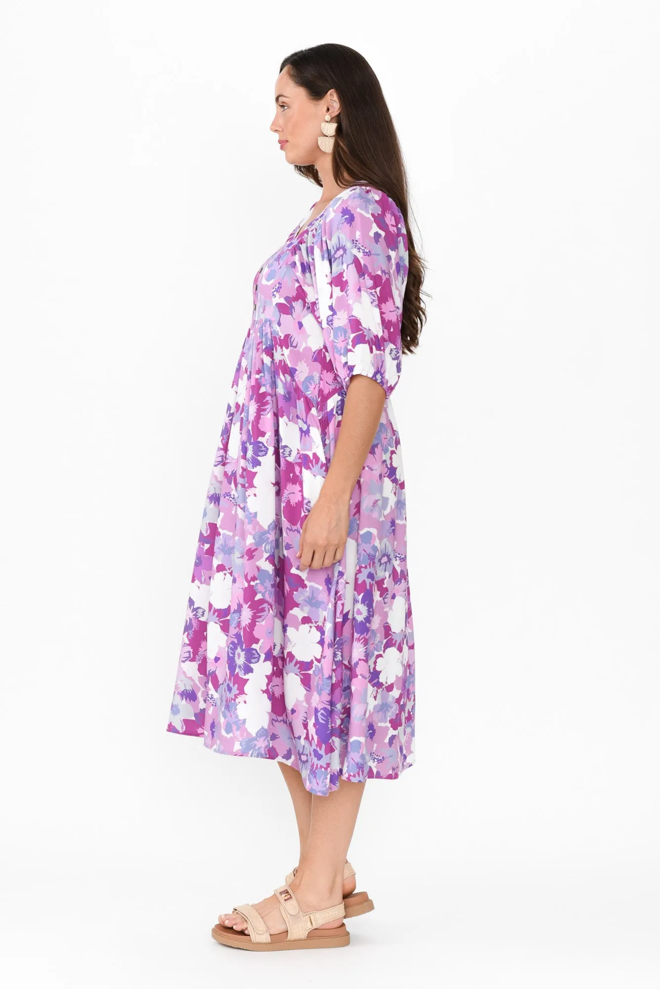 Kacey Purple Floral Button Dress