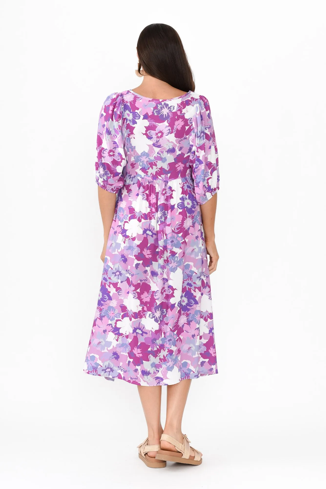 Kacey Purple Floral Button Dress