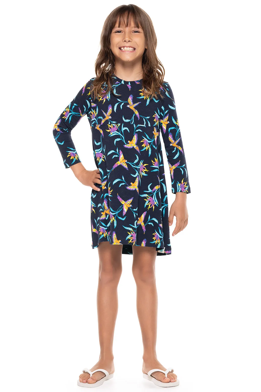 Kid's Lincoln Road High Low Dress | Navy Birds of Paradise