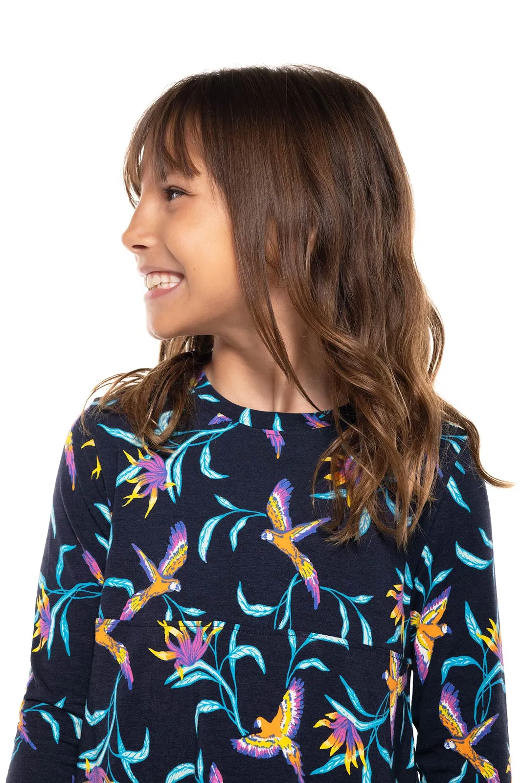 Kid's Lincoln Road High Low Dress  |  Navy Birds of Paradise