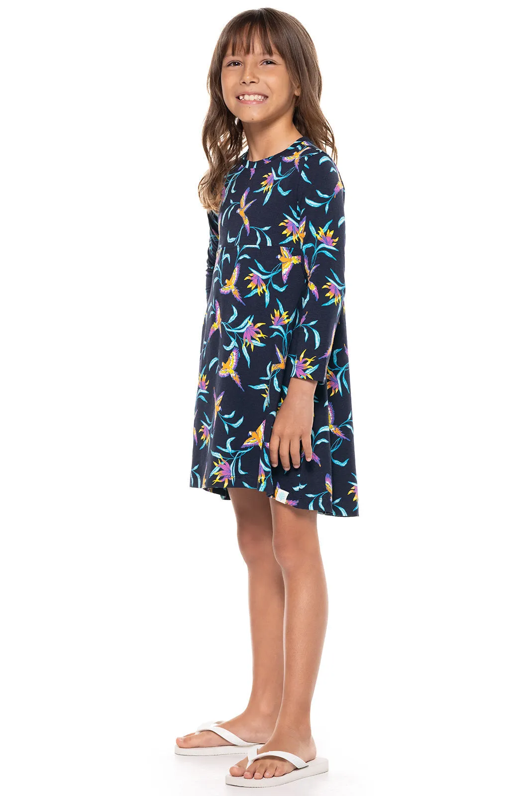 Kid's Lincoln Road High Low Dress | Navy Birds of Paradise