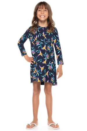 Kid's Lincoln Road High Low Dress  |  Navy Birds of Paradise