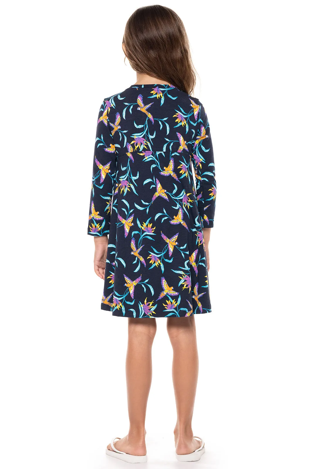 Kid's Lincoln Road High Low Dress  |  Navy Birds of Paradise