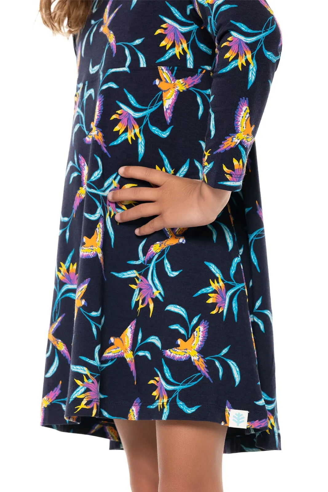 Kid's Lincoln Road High Low Dress  |  Navy Birds of Paradise