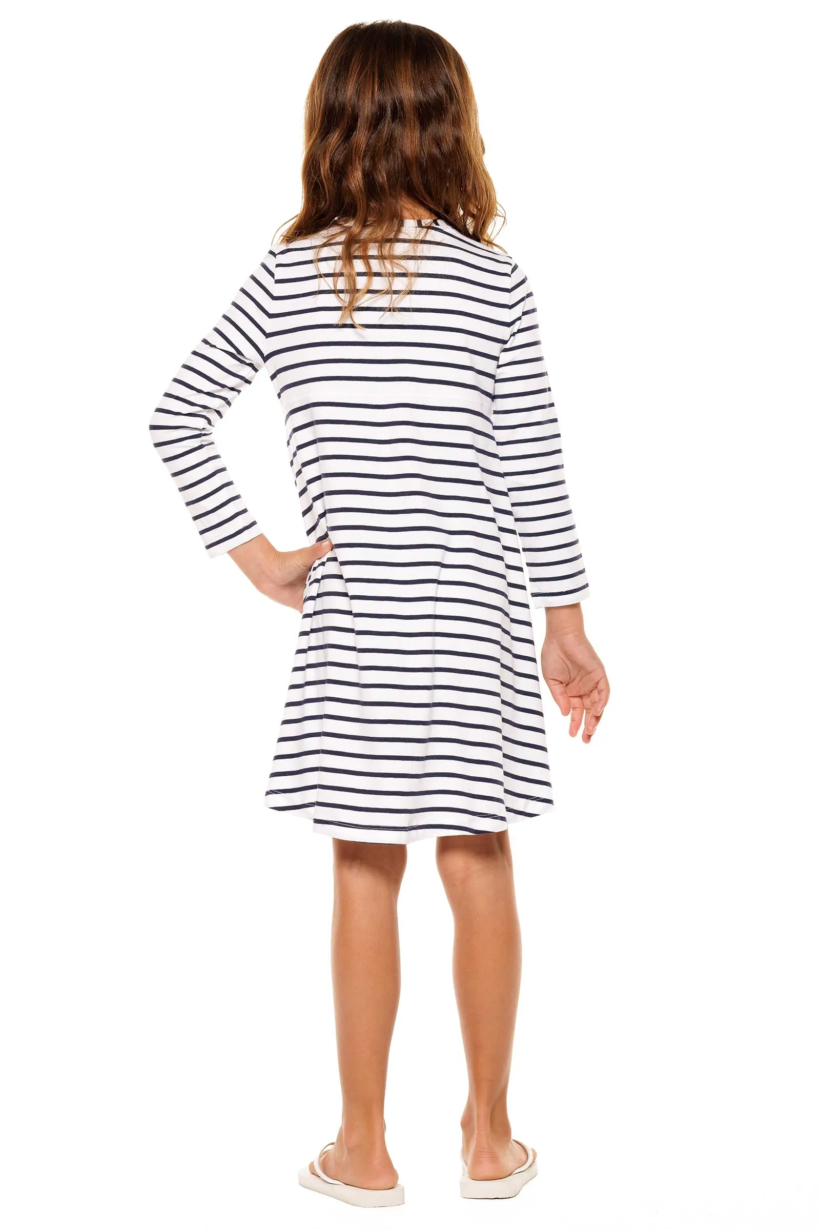 Kid's Lincoln Road High Low Dress  |  White/Navy Stripe