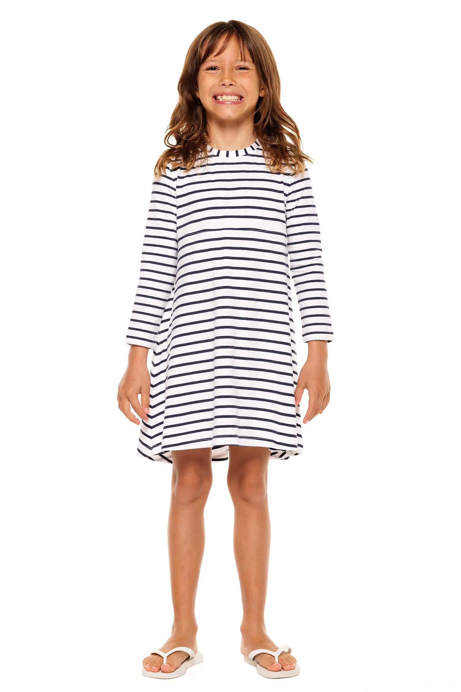 Kid's Lincoln Road High Low Dress  |  White/Navy Stripe