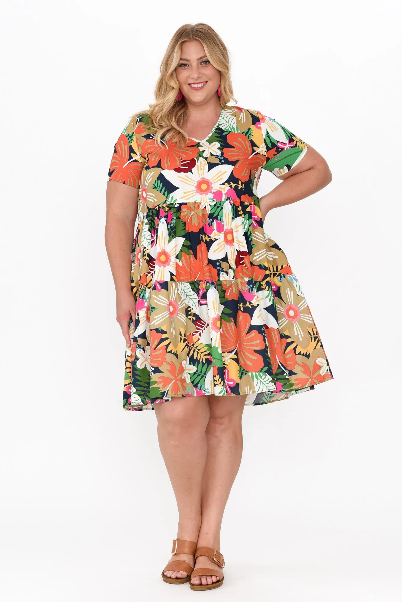 Kienna Navy Hibiscus Cotton Dress