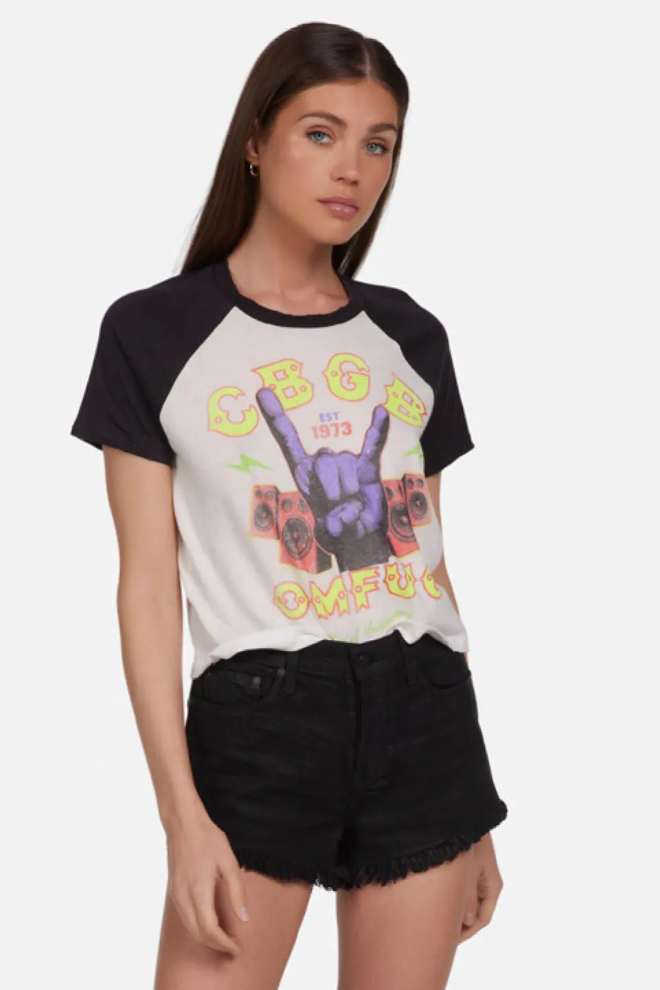 Lauren Moshi CBGB Rock Hand Cropped Tee