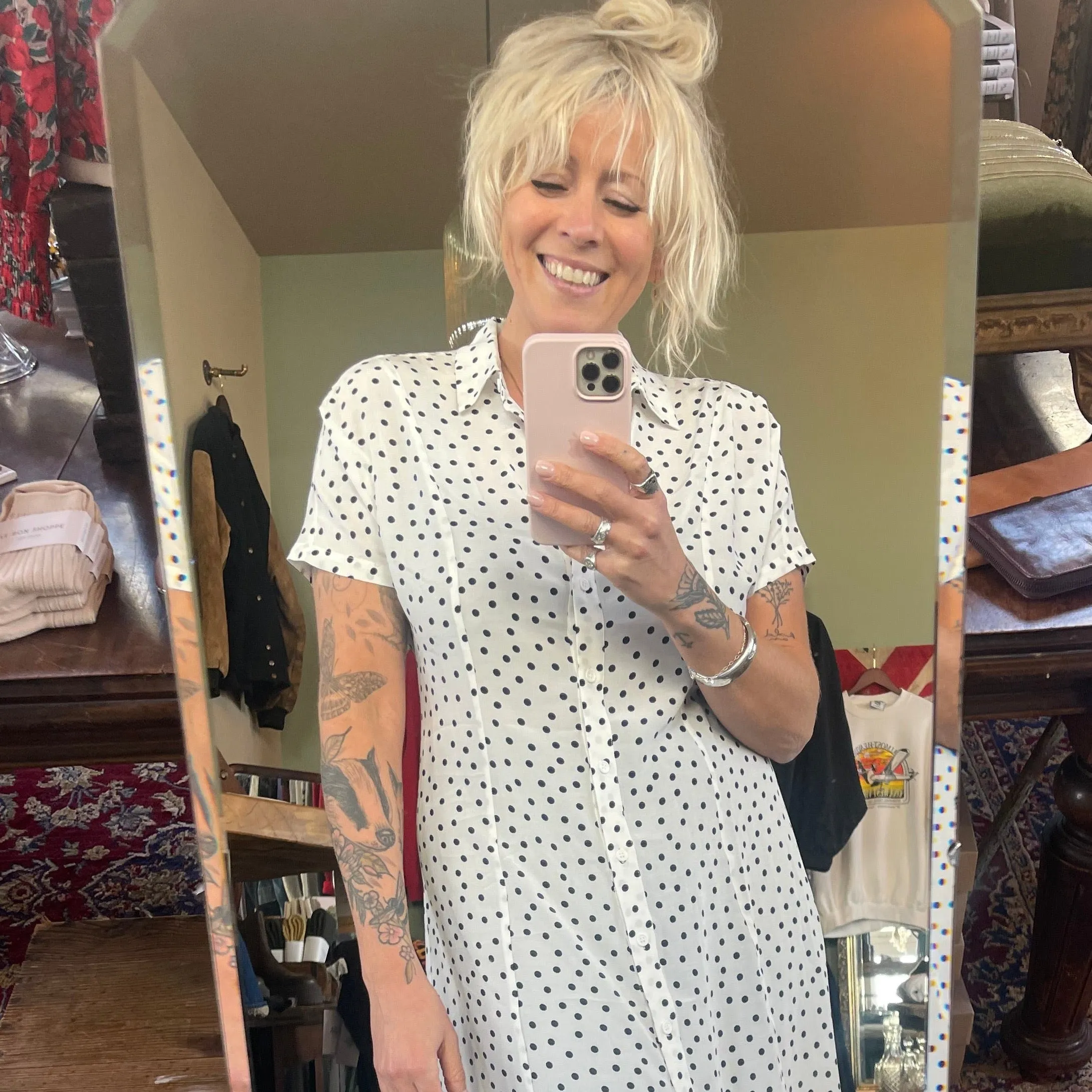 Maelle Polka Dot Dress in White