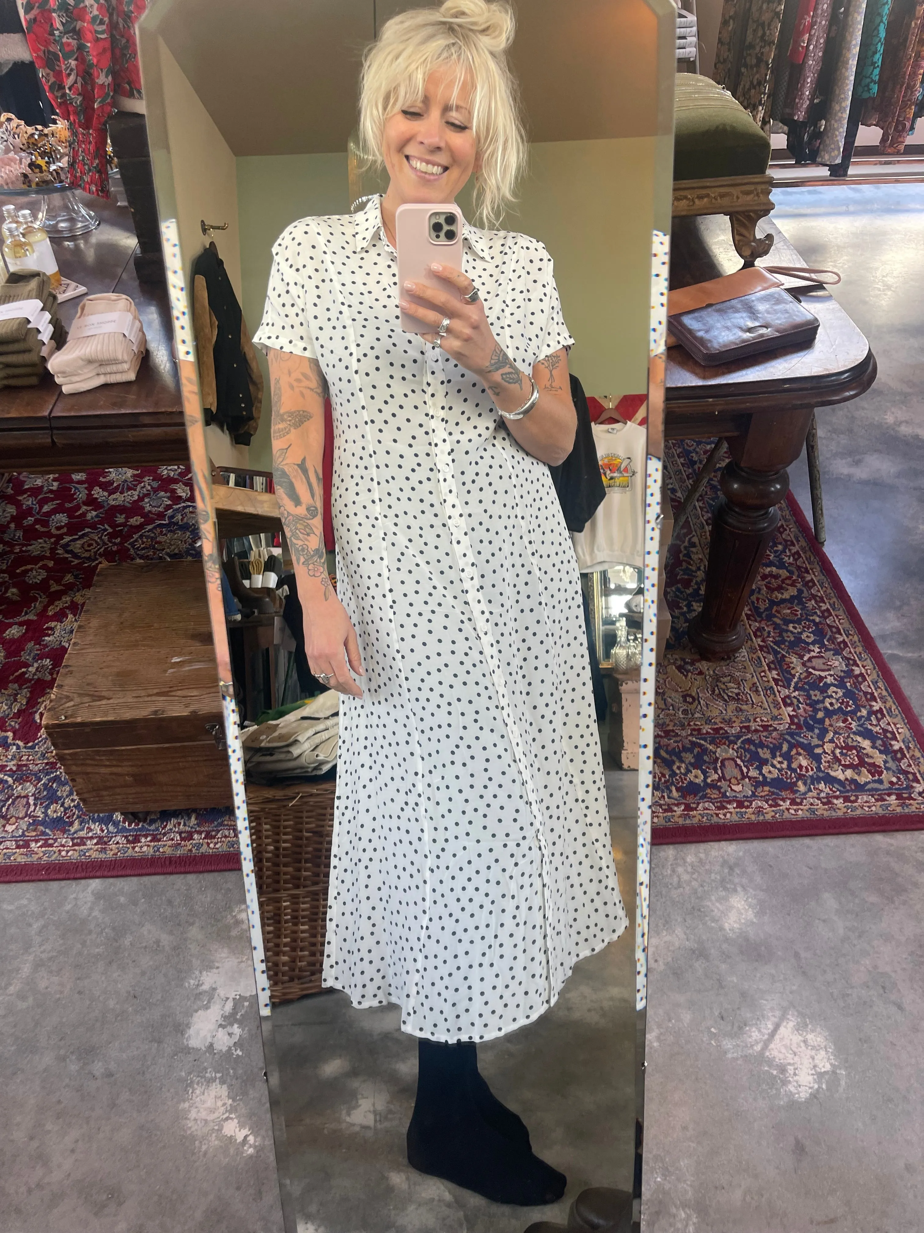 Maelle Polka Dot Dress in White