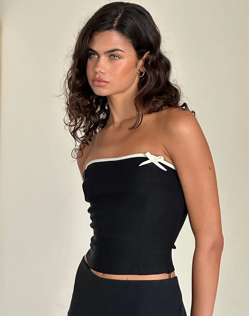 Matuha Bandeau Top in Black with Ivory Bow