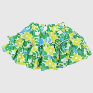 Multicolored Flowers Ruffled Skirt